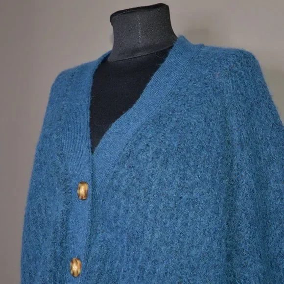 SOLD - NWT Zara Oversized Knit Blue Bubble Sleeved Cardigan Sz S - Picture 5 of 7